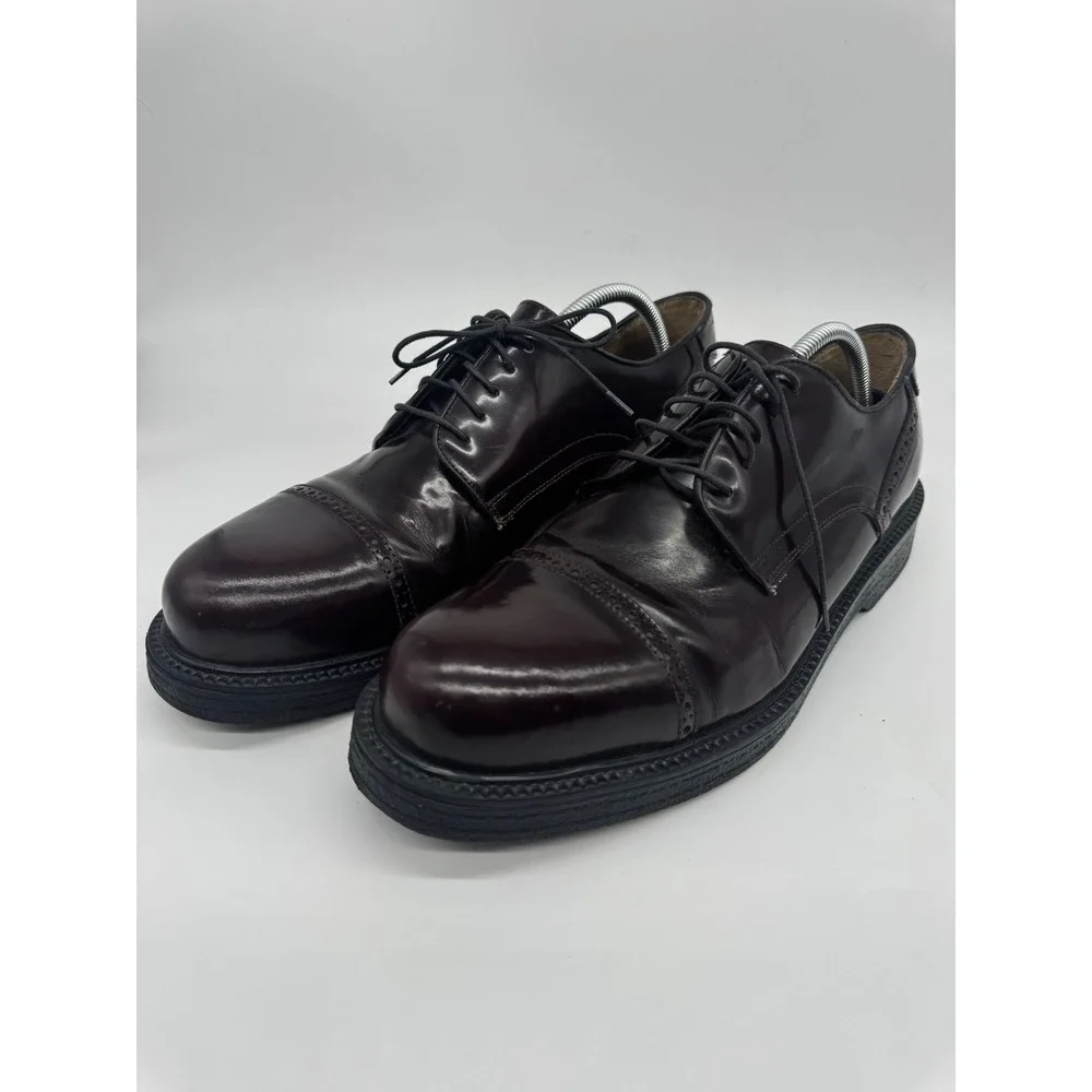 G.H. Bass Mens 13 Burgundy Leather Cap Toe Derby Shoes Made in Italy Brogue‎